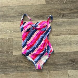 Vibrant Pink and Blue Striped One Piece Swimsuit